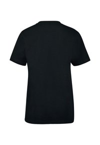 Schwarzes T-Shirt mit kurzen Ärmeln aus Baumwolle. Schlichtes Design mit Rundhalsausschnitt und genähten Säumen. Glatte Textur ohne Muster oder Akzente.