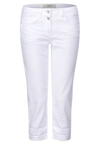 Witte, cropped broek van een katoenmix, met een sluiting met twee knopen, voorzakken en een gladde textuur met minimalistische stikdetails.