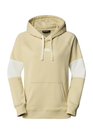 Lichtgeel hoodie met een zak aan de voorkant, witte mouwen, trekkoord capuchon en logo-detail. Gemaakt van zachte, gestructureerde stof.
