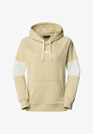 Helles gelbes Hoodie mit einer Fronttasche, weißen Ärmeln, Kordelzugkapuze und Logodetail. Aus weichem, strukturiertem Stoff gefertigt.