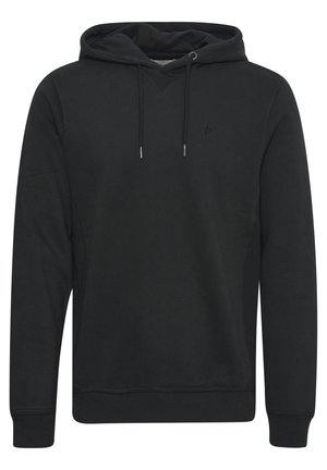 Melnā kapuce, kas izgatavota no mīkstas auduma, ar auklu kapuci, ribotām piedurknēm un mazu logotipu izšūtu uz krūtīm. Vienkāršs dizains.