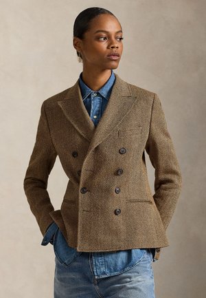 DOUBLE-BREASTED HERRINGBONE BLAZER - Suknjič - brown