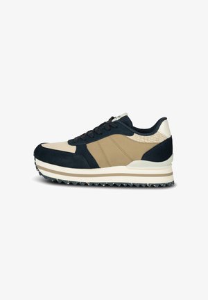 Sneakers med en marinblå ovandel och beigefärgade accenter, texturdetaljer, en vadderad sula och en sågkantsgummi sula för bättre grepp.