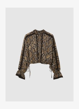 Bauchfreies Oberteil mit Schlangenprint in einer Mischung aus Beige, Braun und Schwarz. Verfügt über elastische Bündchen und Kordelzug-Details am Saum.