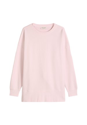 Sweat-shirt rose clair à manches longues avec col ras du cou, poignets et ourlet en côtes, design uni, et étiquette Marc O'Polo à l'intérieur du col.