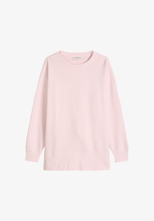 Sweat-shirt rose clair à manches longues avec col ras du cou, poignets et ourlet en côtes, design uni, et étiquette Marc O'Polo à l'intérieur du col.