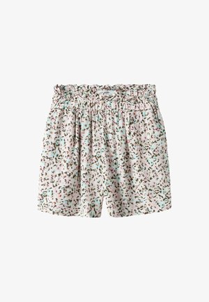 Shorts à motifs floraux avec une taille élastique, fabriqués en tissu léger dans des couleurs pastel, offrant une coupe ample et décontractée.