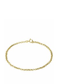Gouden schakelarmband met ovale schakels en een veilige veerhaaksluiting. Glad oppervlak met een gepolijste afwerking, geschikt voor dagelijks gebruik.