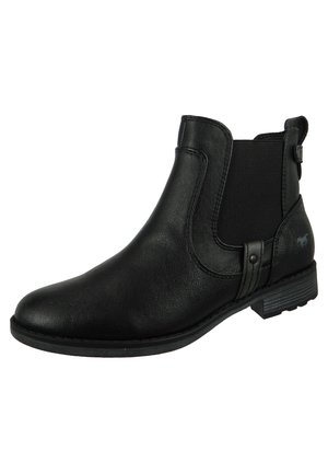Bottines Chelsea noires en cuir avec panneaux latéraux élastiques, bout arrondi et accents texturés sur le talon. Semelle en caoutchouc robuste.