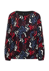 Langærmet top med et levende zigzag-mønster i rød, hvid, blå og sort. Blødt stof med rund halsudskæring og elastiske manchetter.