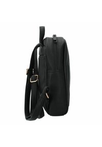 Sac à épaule en cuir noir avec une finition texturée, doté d'une fermeture éclair, d'une sangle ajustable et d'un profil mince pour un transport facile.