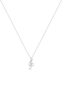 Sølv treble clef vedhængs halskæde med en krystalaccent på en fin kæde, der har en poleret overflade og glatte linjer.