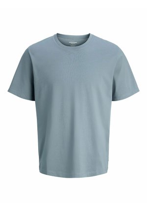 Schlichtes hellblaues kurzärmliges T-Shirt aus Baumwolle mit Rundhalsausschnitt und lockerem Sitz, Vorderansicht auf weißem Hintergrund.
