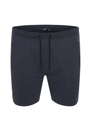 Dunkelblaue Shorts aus einem weichen, strukturierten Stoff. Mit einem Kordelzugbund und zwei seitlichen Reißverschlusstaschen.