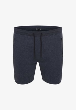 Dunkelblaue Shorts aus einem weichen, strukturierten Stoff. Mit einem Kordelzugbund und zwei seitlichen Reißverschlusstaschen.