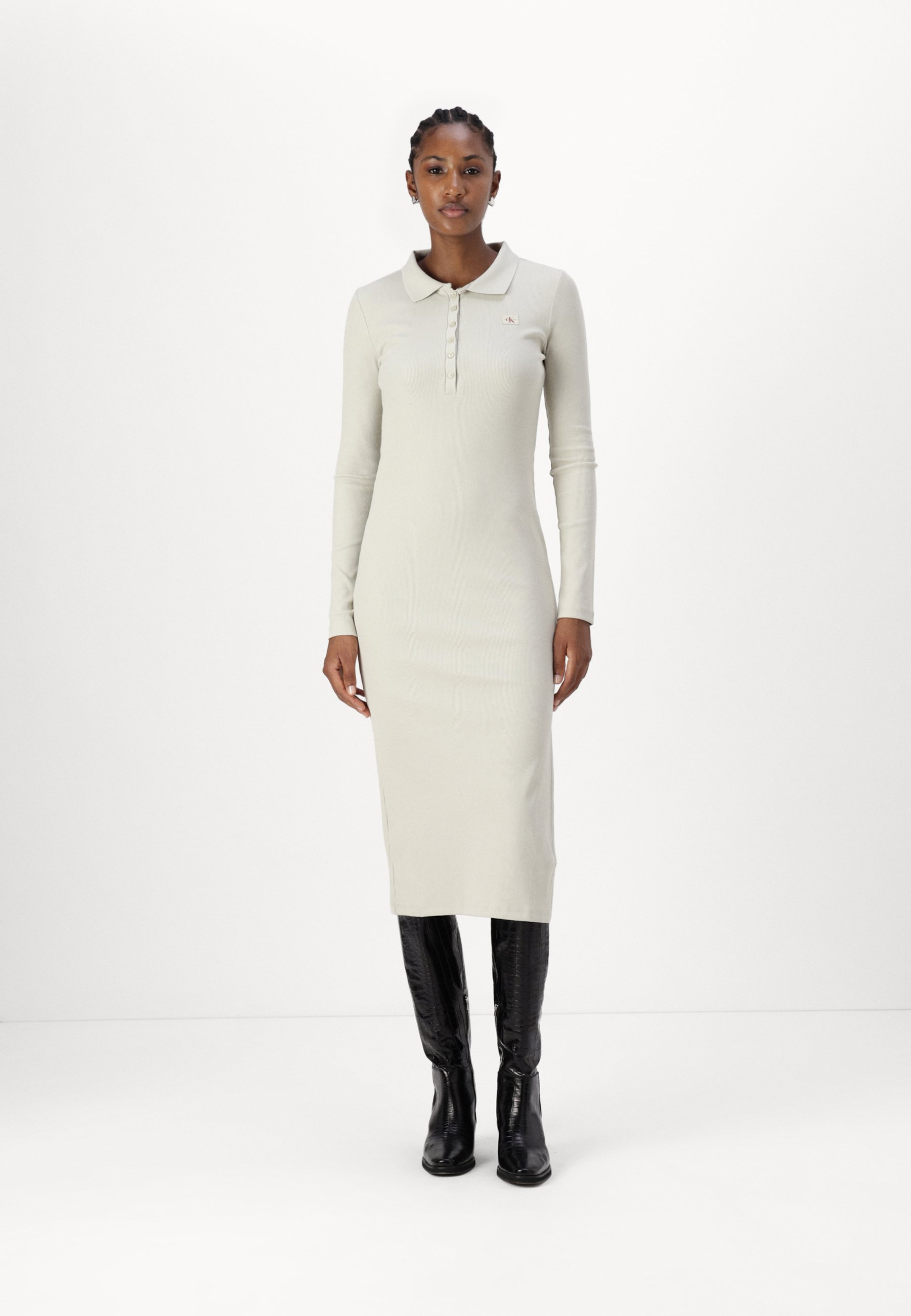 Calvin Klein Jeans LONG SLEEVES DRESS - Jumper dress - pelican/off-white -  Zalando.ie