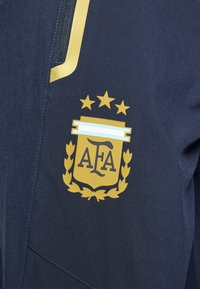 Μπλε μπουφάν με χρυσό έμβλημα που φέρει το γράμμα "AFA" μέσα σε στεφάνι δάφνης και τρία αστέρια από πάνω. Το υλικό φαίνεται λείο με αντίθετη ραφή.