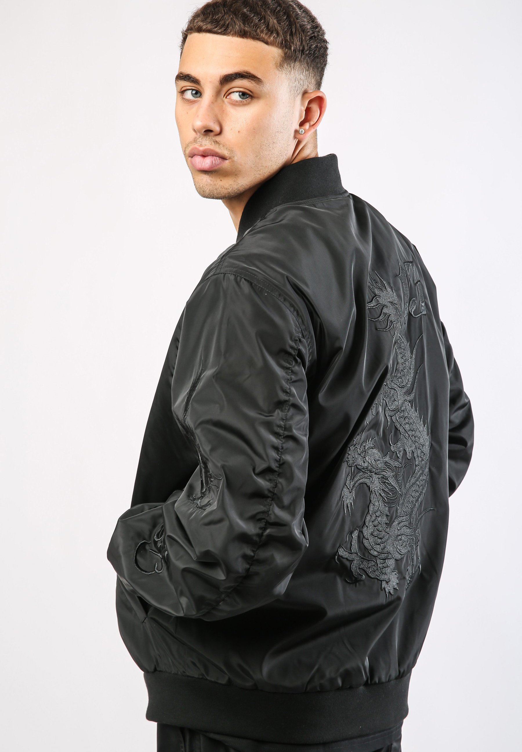 black nylon bomber
