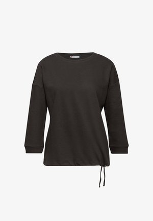 Donkergrijze longsleeve top met een ronde halslijn, geribbelde textuur en een verstelbare koord aan de taille voor een aanpasbare pasvorm.