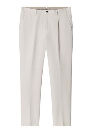 Lichtbeige broek met een slanke pasvorm, met een vlakke voorkant, ri loops en zijzakken. Gemaakt van een glad, geweven stof.