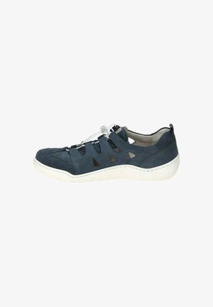 Marineblaue lässige Sneaker mit Cut-out-Details, weißer Sohle und verstellbaren Kordelstoppern für sicheren Halt.