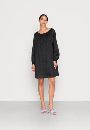DRESS FEMININE GATHERING ROUND NECKLINE VOLUMINOUS SLEEVE - Denní šaty - black