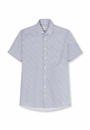 Korte mouwen overhemd met knopen, kleine blauwe bloemenprint, puntkraag en reguliere pasvorm.