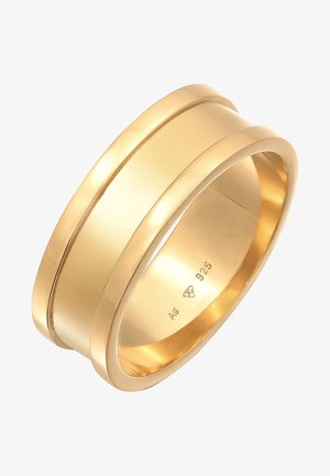 Guldtonet ring lavet af sterlingsølv (Ag 925), med en glat, rundet ring med to parallelle færdiggørelseslinjer og en poleret overflade.