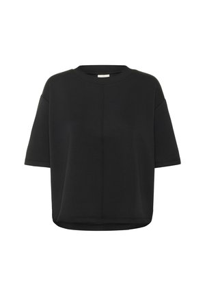 Zwarte top met korte mouwen, ronde hals, een relaxed fit en een zachte katoenmix. Voorzien van zichtbare stiksels en een rechte zoom.