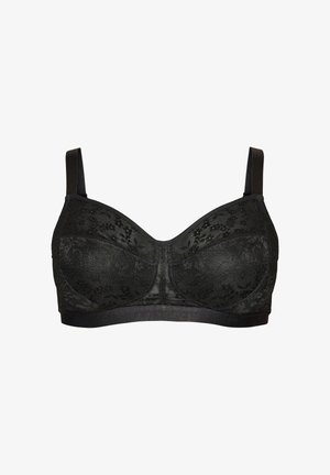 Must pitsikummiga rinnahoidja täiskattega tassi, reguleeritavate rihmade ja mugavust ning stiili pakkuva tugipaelaga.