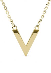 Collana con pendente a forma di V in oro, realizzata con una catena a maglie, caratterizzata da una finitura lucida e angoli netti, che mette in evidenza un design minimalista.
