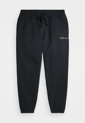Zwarte joggingbroek met trekkoord, elastische manchetten en een klein wit "Polo Ralph Lauren" logo op de rechterdij.