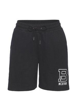 Zwarte casual shorts met trekkoord in de taille, zijzakken en witte "B MCR'89" logo op het onderste linkerbeen.