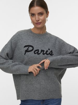 VMBOOM LS O-NECK TEXT - Pulóver - medium grey melange