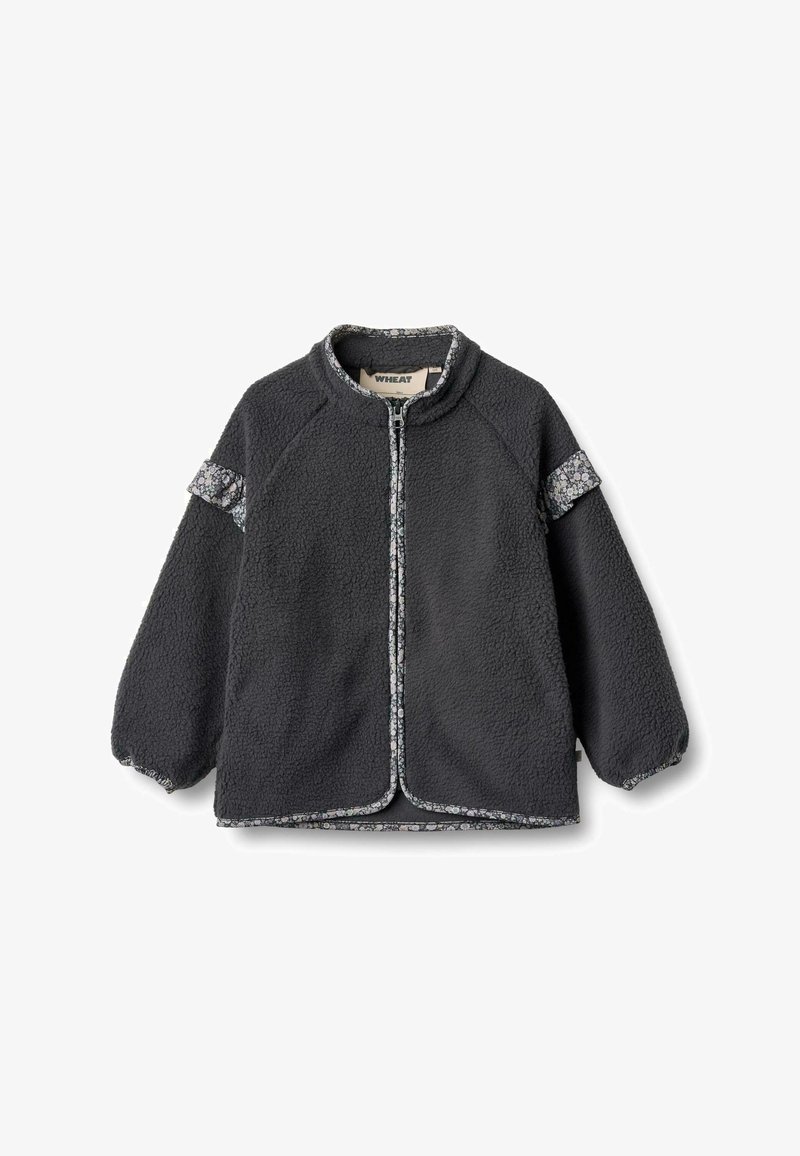 Halli fliisi jakk, millel on kõrge kaelus, lukuga esikülg, lillemustrilised aktsendid varrukatel ja elastsed mansetid. Pehme tekstuur, mugav lõige.