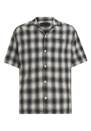 Short-sleeve checkered shirt in black and white, with a button-down front. Features a relaxed fit, soft texture, and brand logo on the chest.
