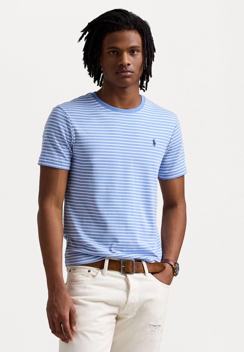 Polo Ralph Lauren CUSTOM SLIM STRIPED SOFT COTTON T-SHIRT - Tricou cu imprimeu - sky blue/white