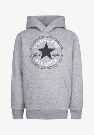 Grijze hoodie gemaakt van een katoenmix, met een groot zwart sterlogo en de tekst "Converse Chuck Taylor All Star". Voorzien van een buidelzak aan de voorkant.