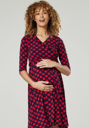 MATERNITY WRAP NURSING  - Jersey dress - navy with big red dots
