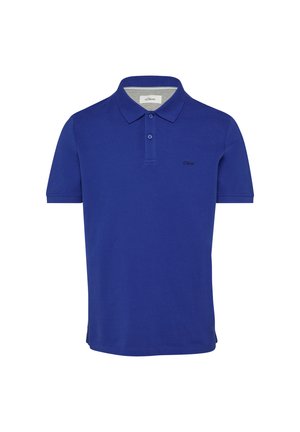 Niebieska koszulka polo wykonana z bawełny, z zapięciem na guziki, krótkimi rękawami i małym haftowanym logo na lewej piersi.