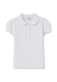Camisa polo blanca con un suave cuello, botonera y mangas cortas abullonadas. Confeccionada en una suave tela de algodón, presenta un corte clásico.