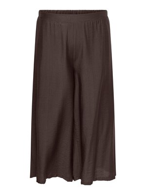 Pantalon court large marron avec taille élastique, fabriqué en tissu léger texturé.