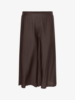 Pantalon court large marron avec taille élastique, fabriqué en tissu léger texturé.