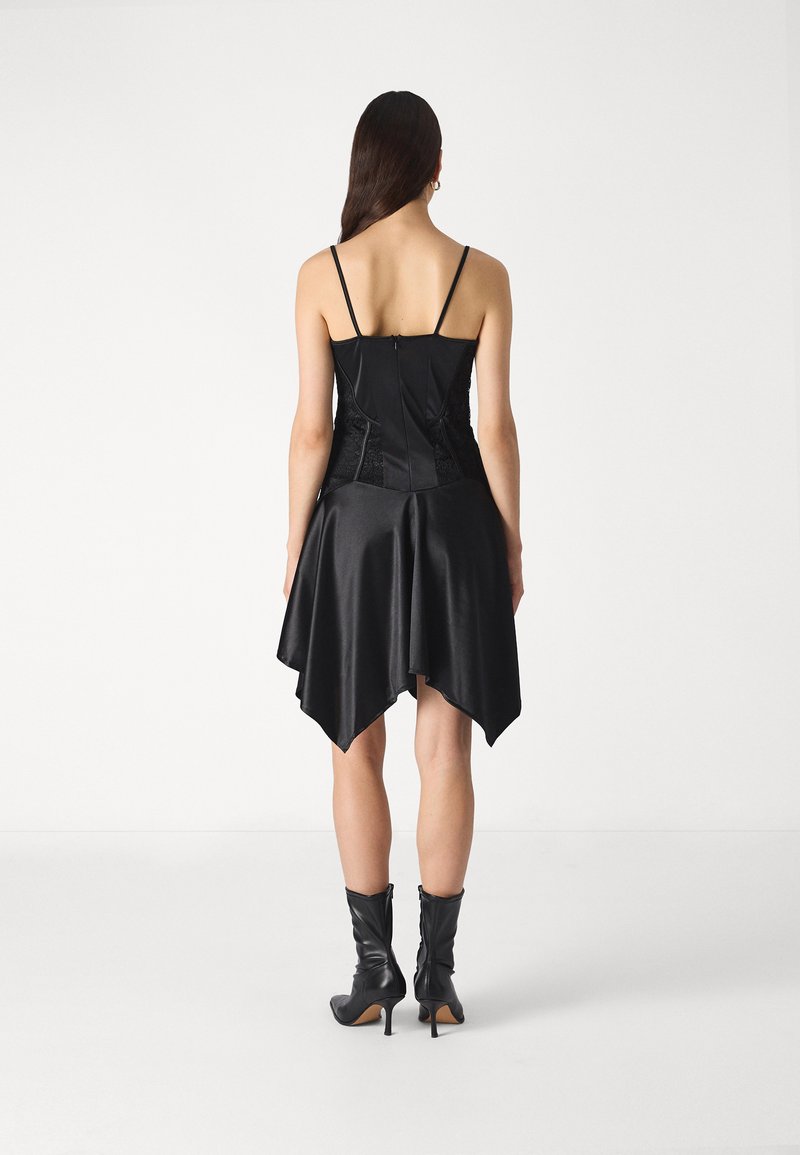 navy blue dress for baby girl Lipsy Halter Diamonte Bow Backless Mini Skater Dress in Black main image 1