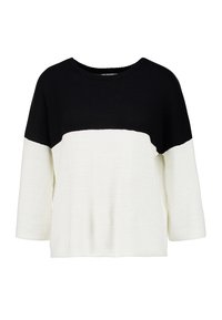 Maglione a blocchi di colore bianco e nero, con maniche lunghe e scollatura rotonda.