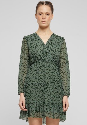 Cloud 5ive WICKELOPTIK MIT LEO PRINT - Freizeitkleid - dark green