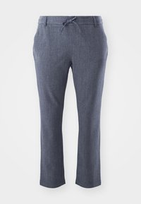 Grå skräddarsydda byxor i ett texturerat tyg, med resår i midjan, rak benform och rena fållar. Subtilt vävt mönster genom hela plagget.