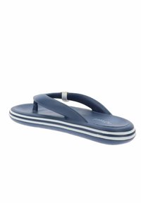 Infradito blu navy con strisce bianche, realizzati in gomma. Presentano una soletta testurizzata e una cinghia flessibile per un confort ottimale.