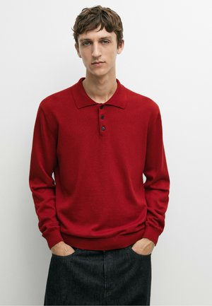 Ung mand med kort brunt hår, iført en rød langærmet poloshirt og mørke bukser, stående med hænderne i lommerne foran en ensfarvet baggrund.