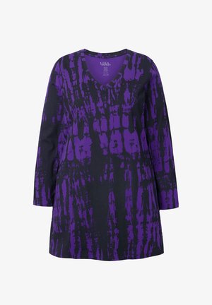 Paarse en zwarte tuniek met een V-hals, lange mouwen en een abstract patroon. Gemaakt van katoen, heeft het een ontspannen pasvorm.